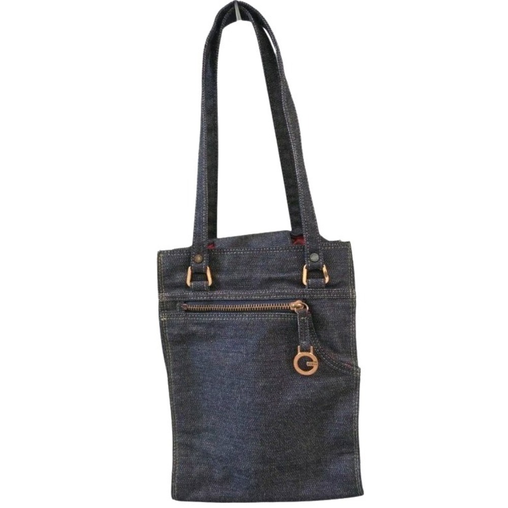 Guess Jeans Denim Handbag Dark Blue Hook & Loop Closure Pockets‎ Tote Bag Purse